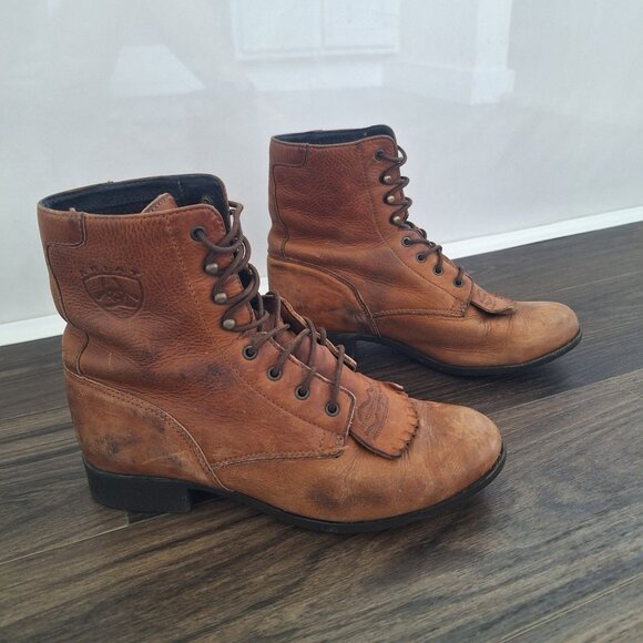 💙 Ariat Heritage Lacer Leather Booties Size 8 Cowgirl Western Country Work Boot - Picture 1 of 8